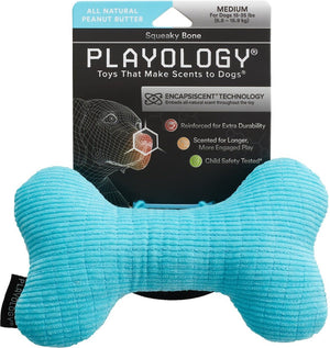 PLAYOLOGY All Natural Peanut Butter Scented Plush Squeaky Bone