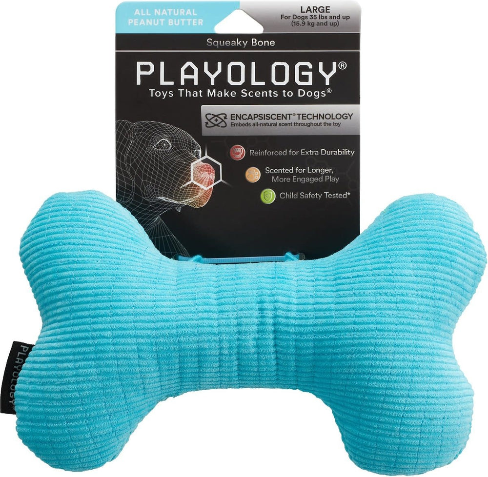 PLAYOLOGY All Natural Peanut Butter Scented Plush Squeaky Bone