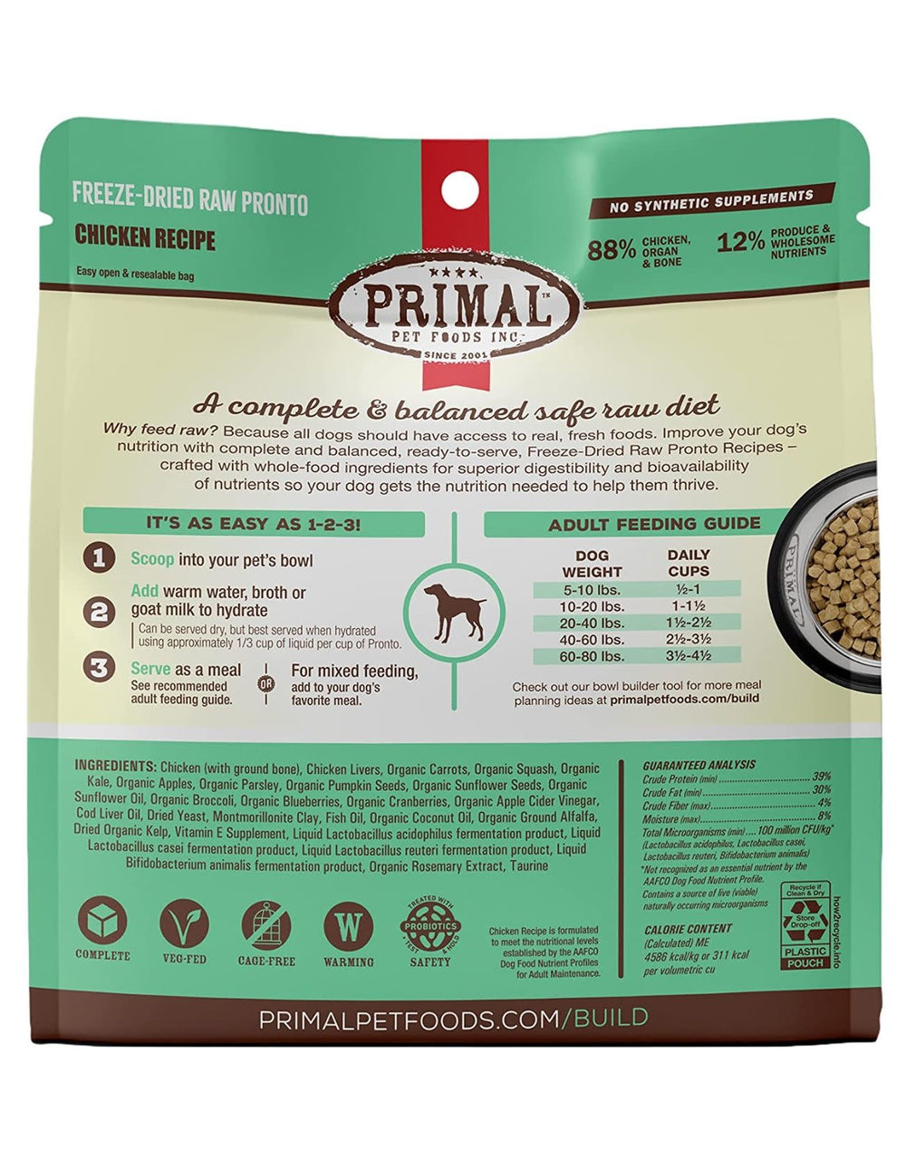 PRIMAL Freezedried Pronto Dog Food Chicken