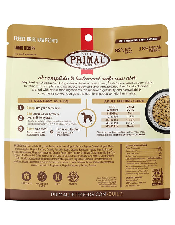 PRIMAL Freezedried Pronto Dog Food Lamb