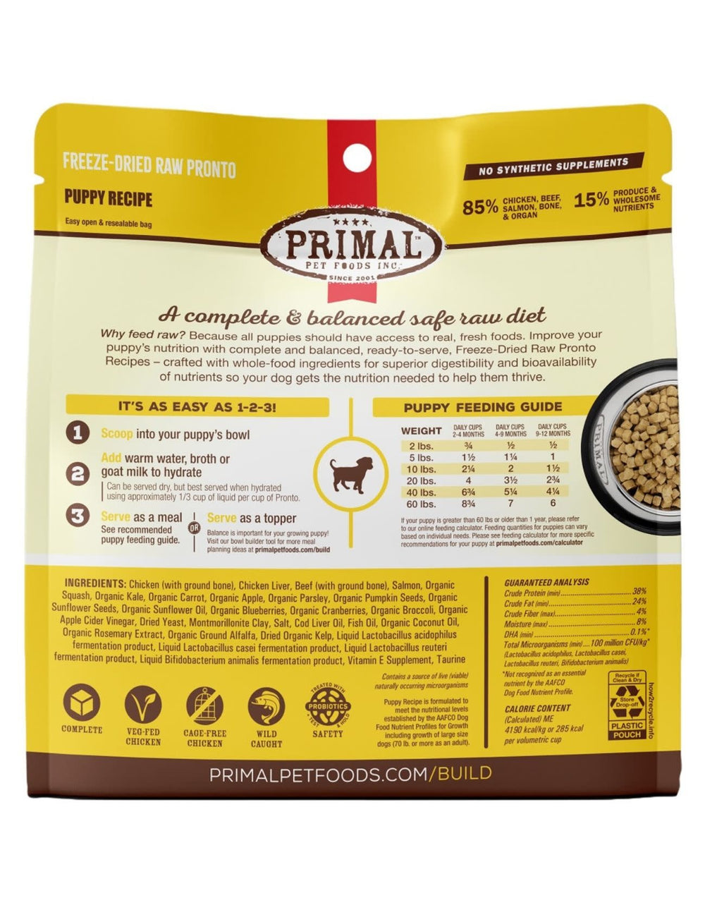 PRIMAL Freezedried Pronto Dog Food Puppy Chicken and Salmon