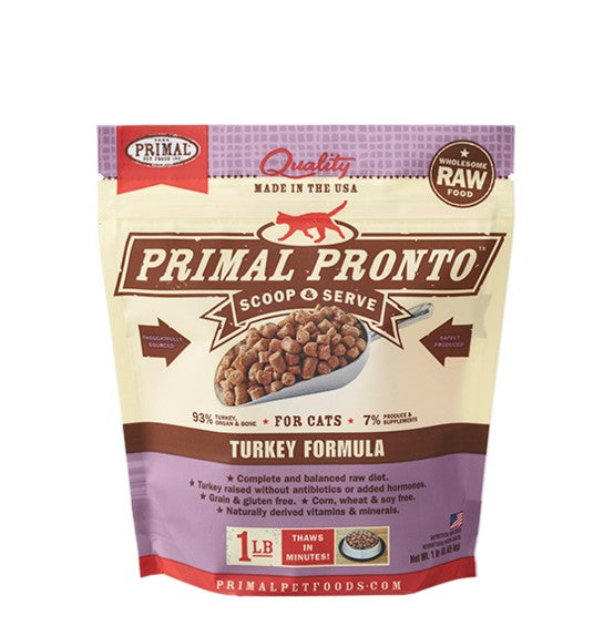 PRIMAL Pronto Frozen Raw Feline Turkey Formula 1 lb.