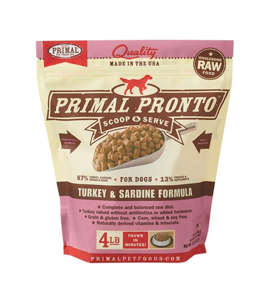 PRIMAL Pronto Frozen Raw Canine Turkey & Sardine Formula 4 lb.