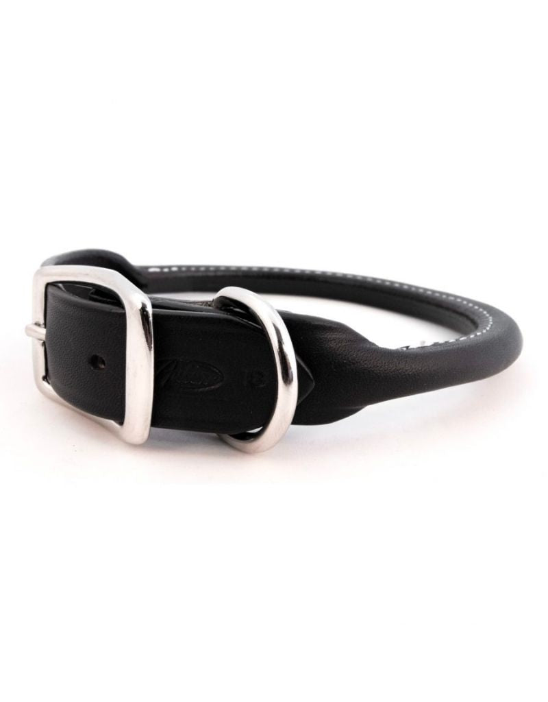 Black Rolled Leather Collar