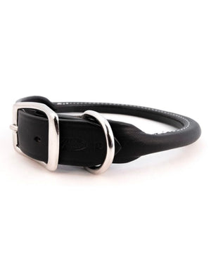 Black Rolled Leather Collar