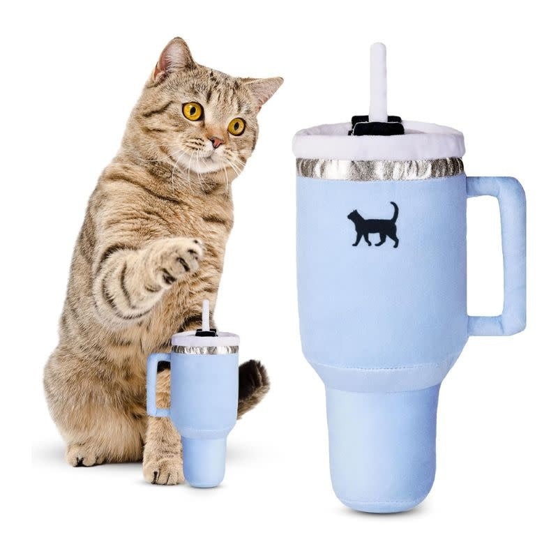 PUPROAR Kitty Cup Cat Tumbler Toy with Catnip & Crinkle Paper Chambray Blue