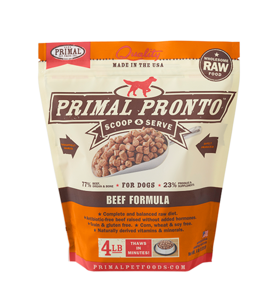 PRIMAL Pronto Frozen Raw Canine Beef Formula 4 lb.