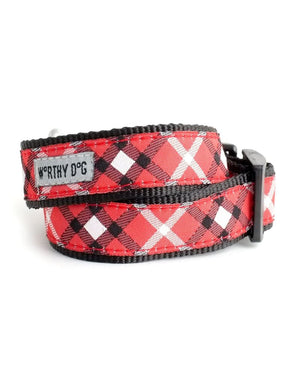 WORTHY DOG Dog Collar Bias Plaid Red