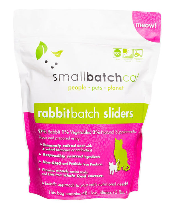 SMALL BATCH Frozen Rabbit Sliders Cat Food 3lb