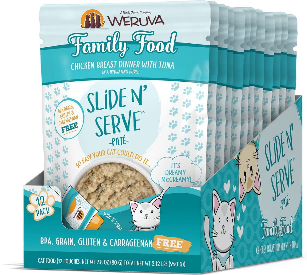WERUVA Cat Slide N Serve Pouch Pate Family Food CASE/12