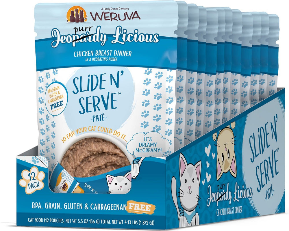 WERUVA Cat Slide N Serve Pouch Pate Jeopurrdy Licious CASE/12
