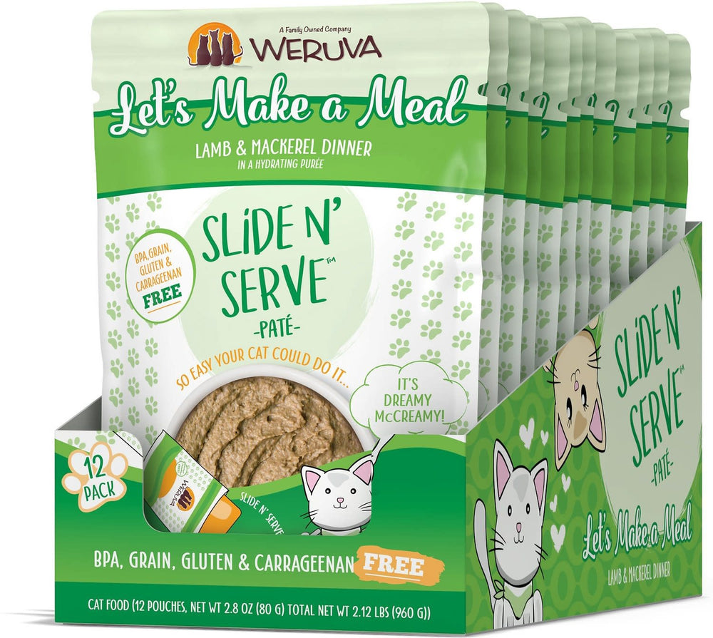 WERUVA Cat Slide N Serve Pouch Pate Let's Make a Meal CASE/12