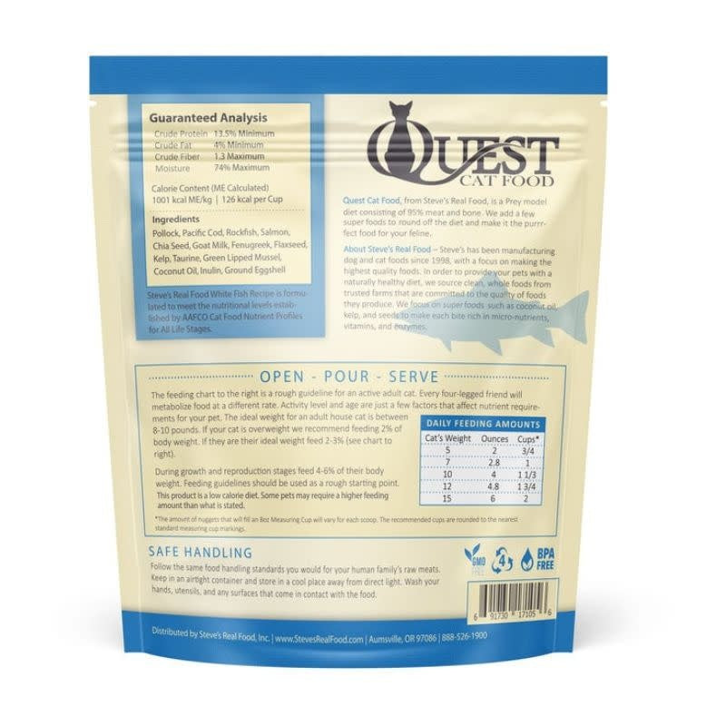 STEVES REAL FOOD Quest Frozen Cat Food Whitefish 2LB