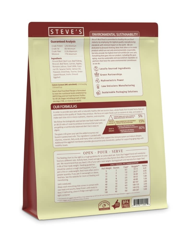 STEVES REAL FOOD Beef Frozen Nuggets Dog and Cat Food