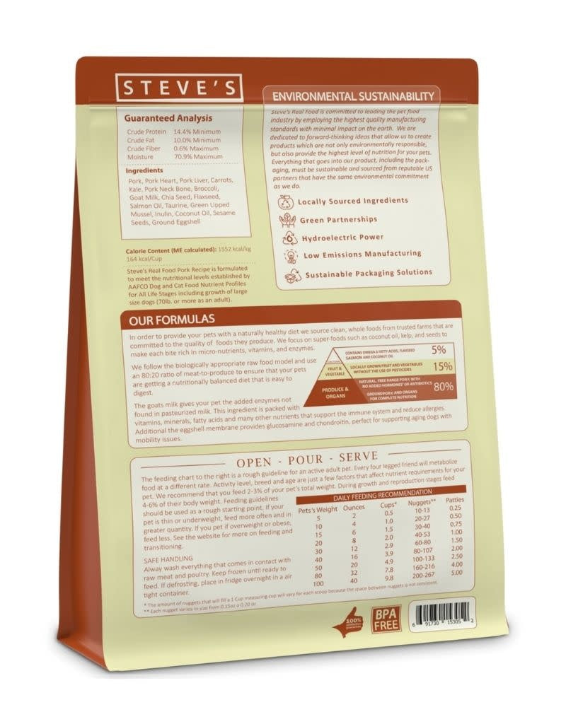 STEVES REAL FOOD Pork Frozen Nuggets Dog and Cat Food