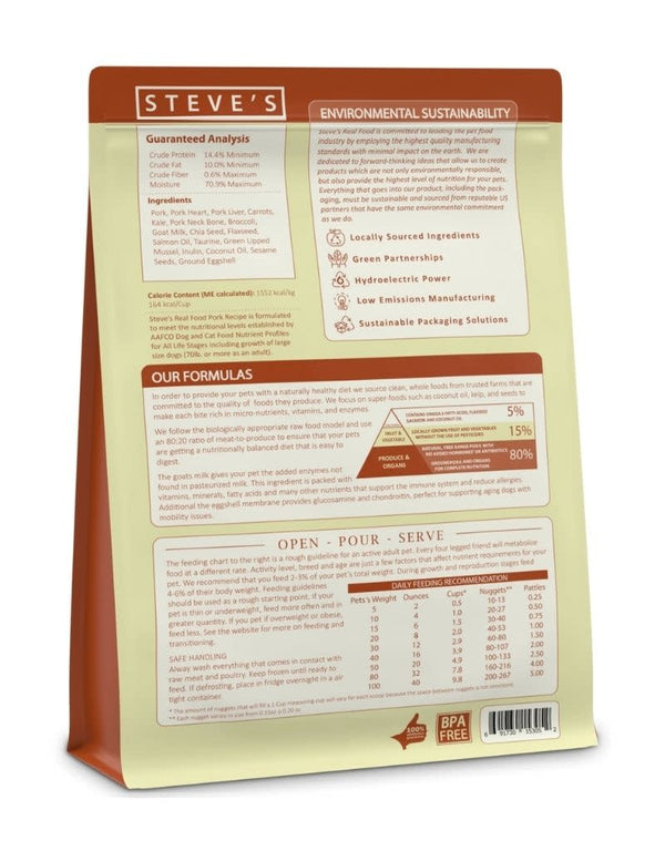 STEVES REAL FOOD Pork Frozen Nuggets Dog and Cat Food