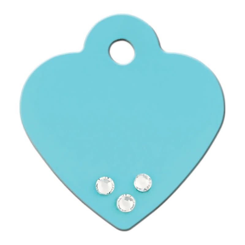 QUICK-TAG Turquoise Painted Brass Heart with Crystals Small