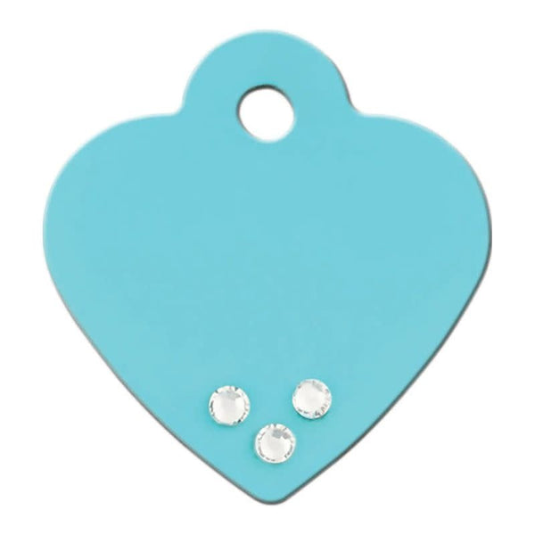 QUICK-TAG Turquoise Painted Brass Heart with Crystals Small