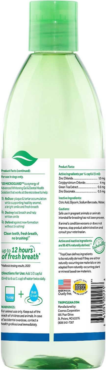 TROPICLEAN Fresh Breath Advanced Whitening Dental Health Solution Dog Dental Water Additive