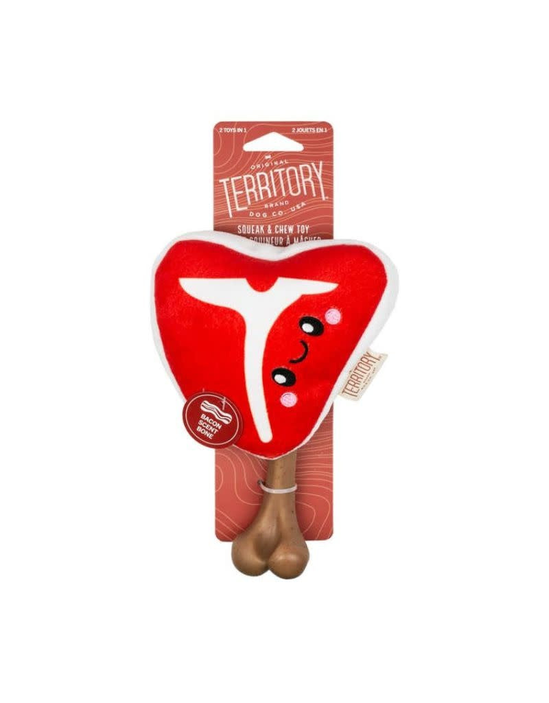 TERRITORY 2 in 1 Dog Toy Steak on Bone