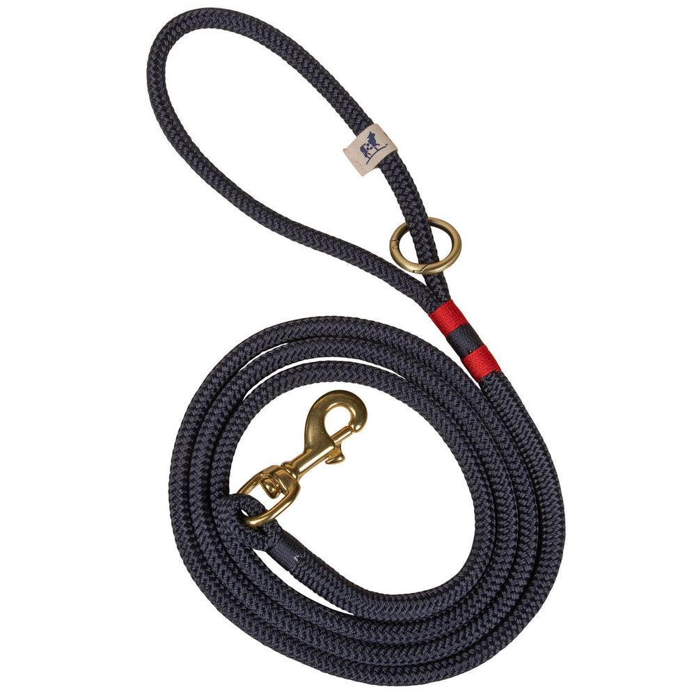 THE BELTED COW Maine Dock Line Dog Lead in Navy with Red Trim