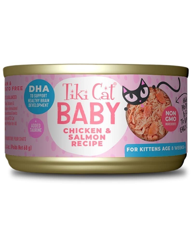 TIKI CAT Baby Chicken and Salmon Shreds Canned Cat Food Case 2.4OZ CASE/12