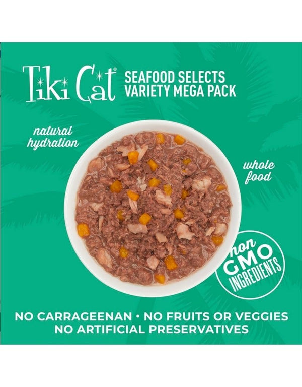 TIKI CAT Seafood Selects Variety Pack Shreds Canned Cat Food 2.8OZ CASE/24