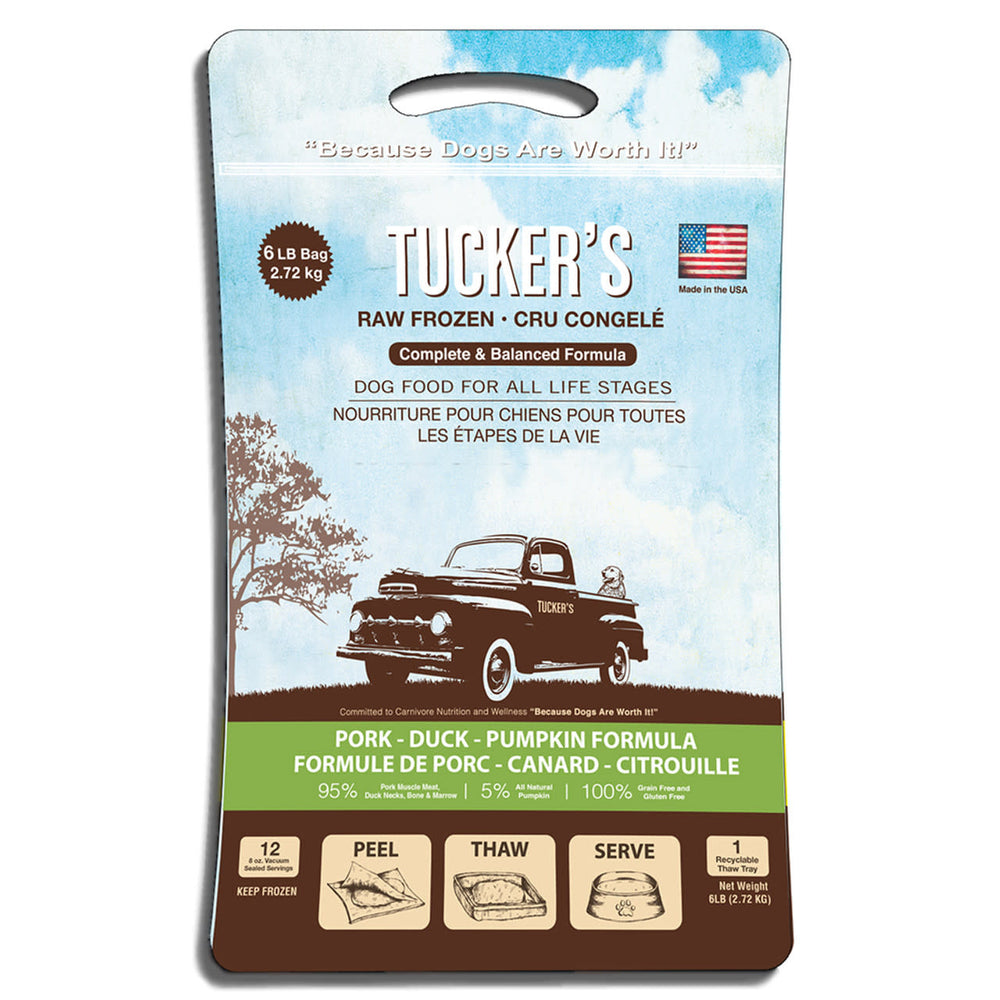 TUCKERS Frozen Raw Complete Dog Food Pork Duck 6LB