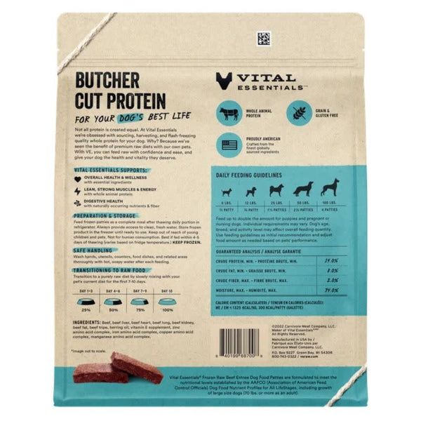 VITAL ESSENTIALS Frozen Raw Beef Dog Food 6 lb.