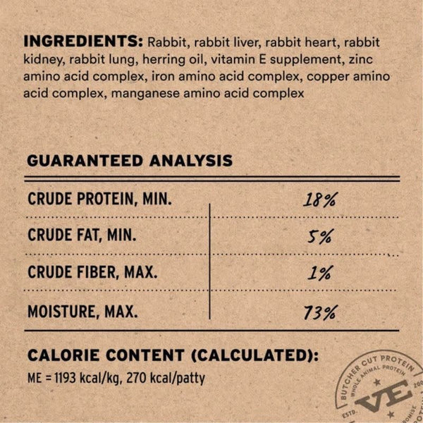 VITAL ESSENTAILS Frozen Raw Rabbit Dog Food 6 lb.