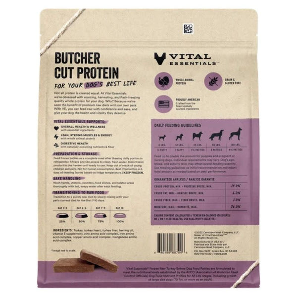 VITAL ESSENTIALS Frozen Raw Turkey Dog Food 6 lb.