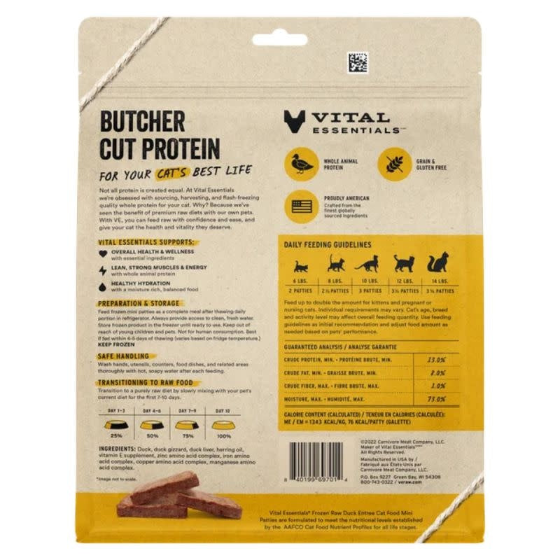VITAL ESSENTIALS Frozen Raw Duck Mini Patties Cat Food 28oz