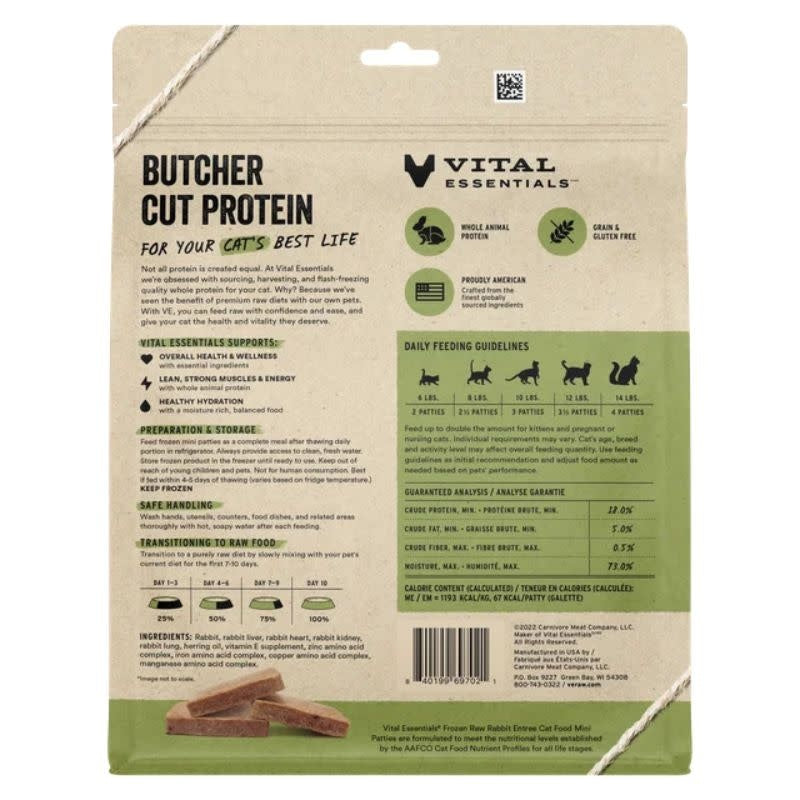 VITAL ESSENTIALS Frozen Raw Rabbit Mini Patties Cat Food 28oz