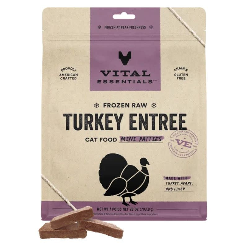 VITAL ESSENTIALS Frozen Raw Turkey Mini Patties Cat Food 28oz