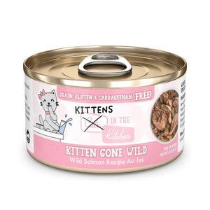 WERUVA Kittens in the Kitchen Kitten Gone Wild Grain-Free Salmon Au Jus Canned Cat Food Case 12/3 oz.