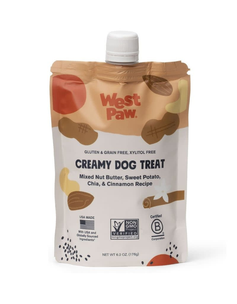 WEST PAW Creamy Dog Treat Nut Butter Sweet Potato  & Chia Seed Pouch 6.2OZ