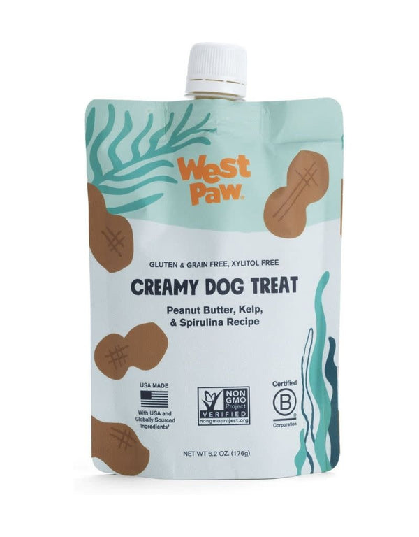 WEST PAW Creamy Dog Treat Peanut Butter Kelp & Spirulina Pouch 6.2OZ